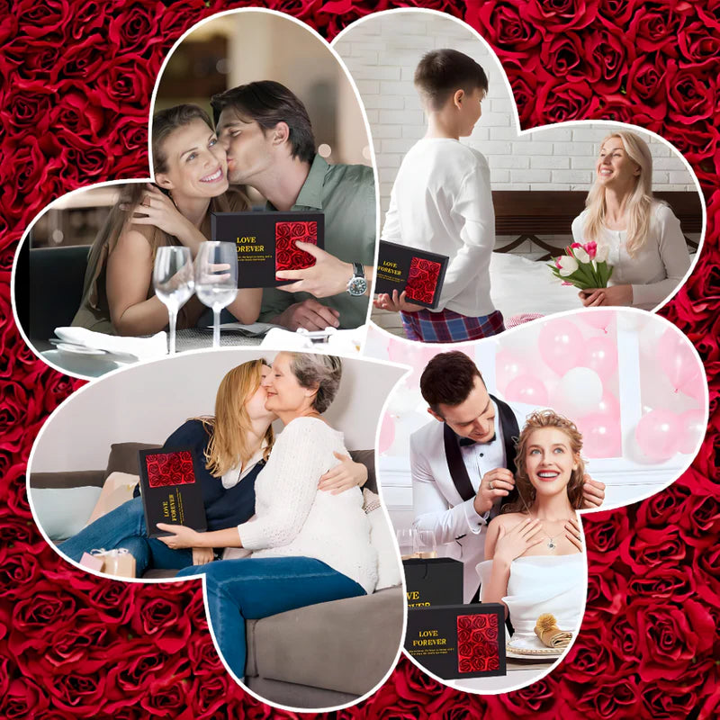 Lux poklon set – Elegantna kutija sa 6 vječnih ruža + OGRLICA🌹🎁