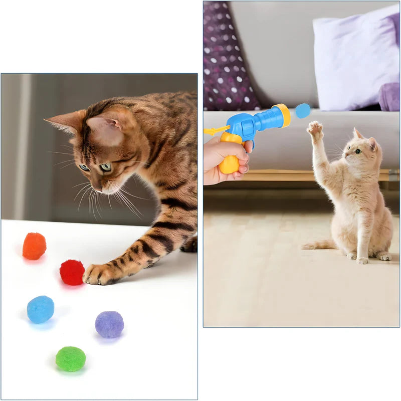 Igračka za mačke i male pse + podloga za hranjenje kućnih ljubimca + pištolj + loptice